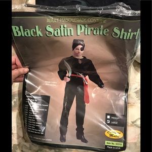 Black Satin Shirt Pimp Disco Retro Dress Up Halloween Adult Costume Accessory